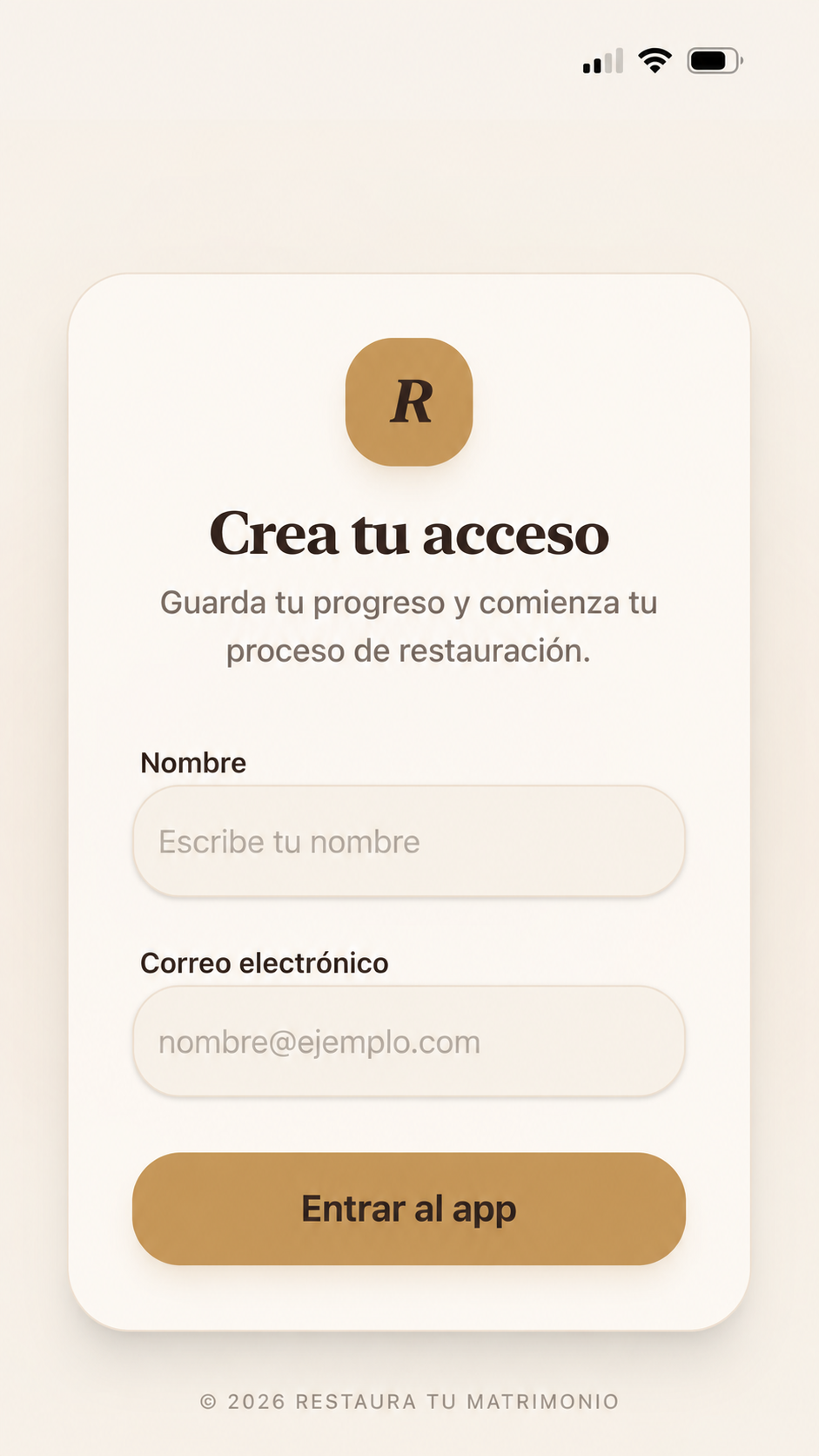 Pantalla Crea tu acceso