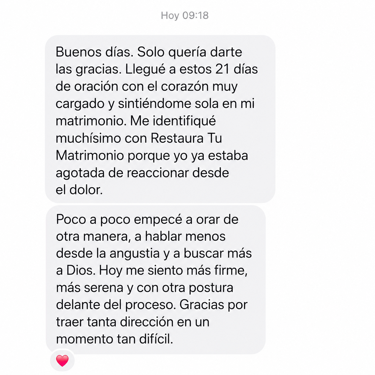 Testimonio: Buenos días, solo quería darte las gracias
